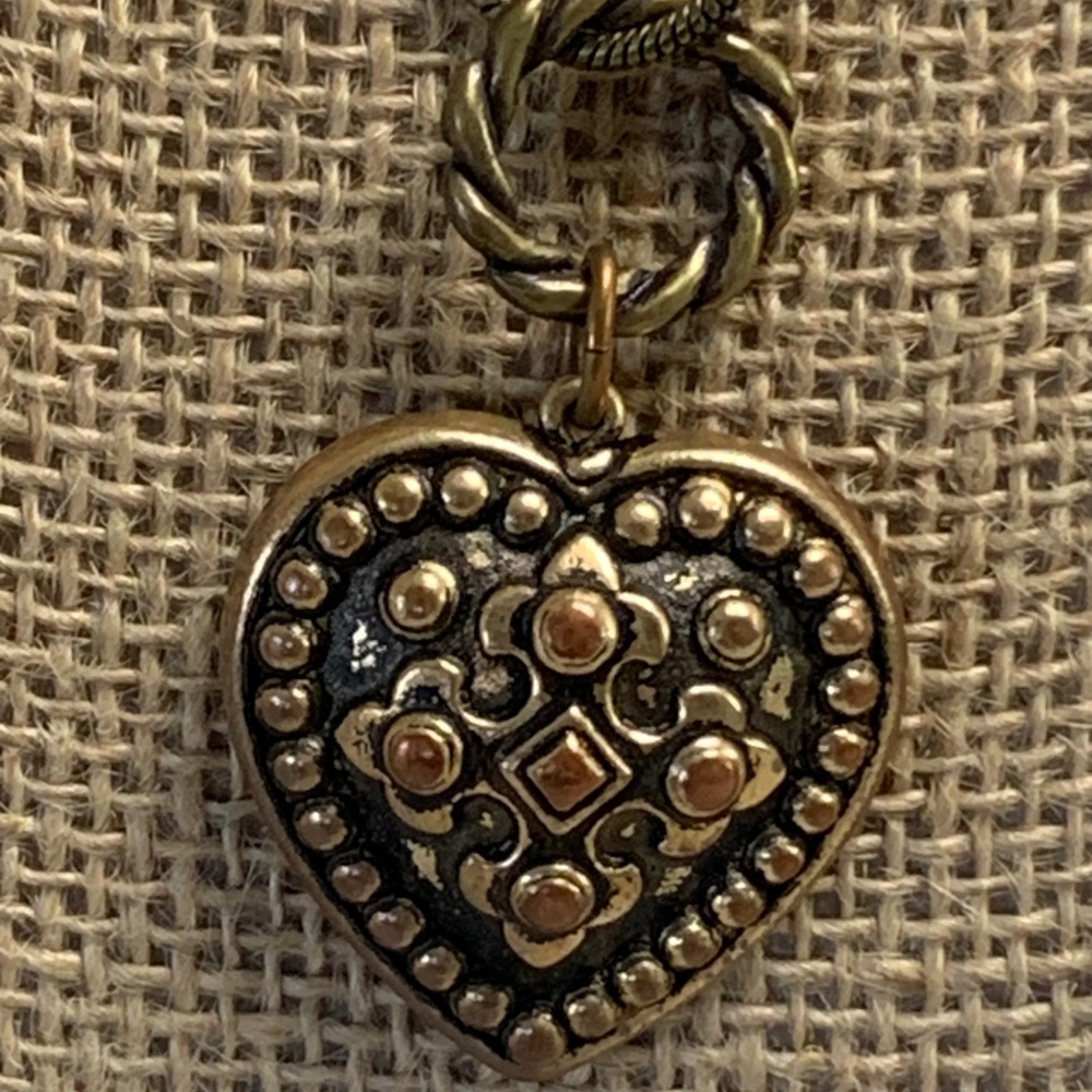 Vintage Antique Brass Tone Heart Pendant Snake Chain Necklace 16 Inch 4497